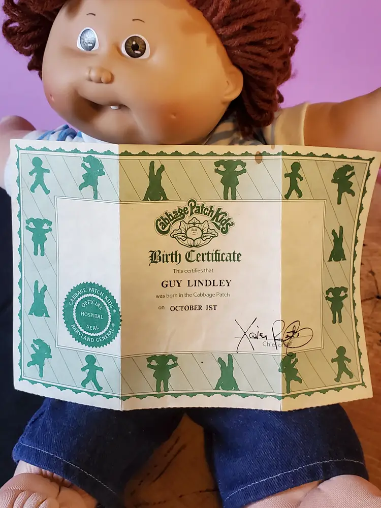 Vintage 1985 Cabbage Patch Kids Toothy Boy Auburn Hair/Brown Eyes With Birth Certificate