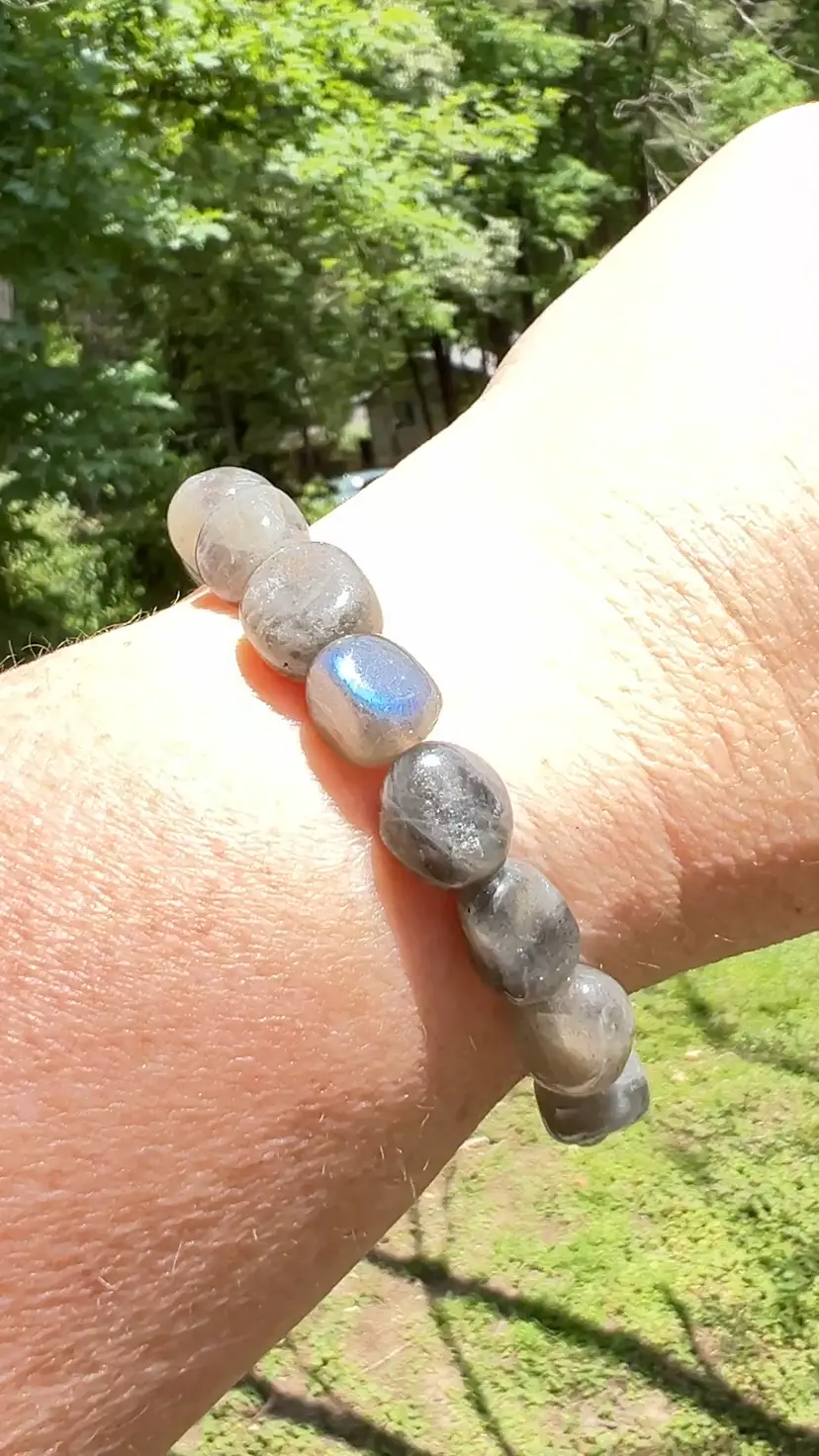Labradorite Preform Tumbled ~10mm Stone Beads. 6-3/4" to 7” Stretch Bracelet Jewelry. Amazing Blue Flash! 💙