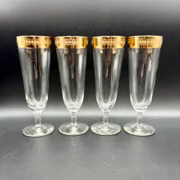Hollywood Regency Gold & Turquoise Pilsner Glasses – Set of 4