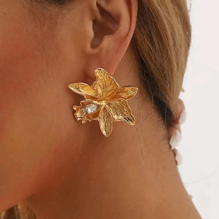 ORCHID BLOOM ZIRCONIA STATEMENT EARRINGS – GOLD OR SILVER