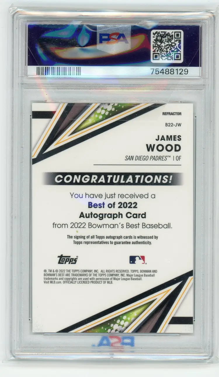 James Wood 2022 Bowman's Best Auto Refractor RC PSA 10 #B22JW Padres C3101