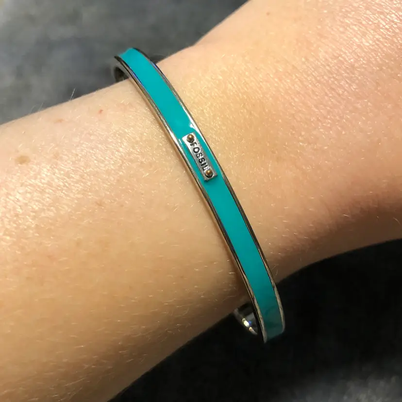 Fossil Silver-Tone Teal Enamel Bangle Bracelet