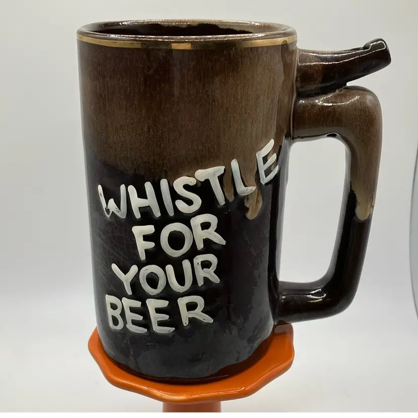 Whistle For Your Beer Redware Mug - Whistle Works !