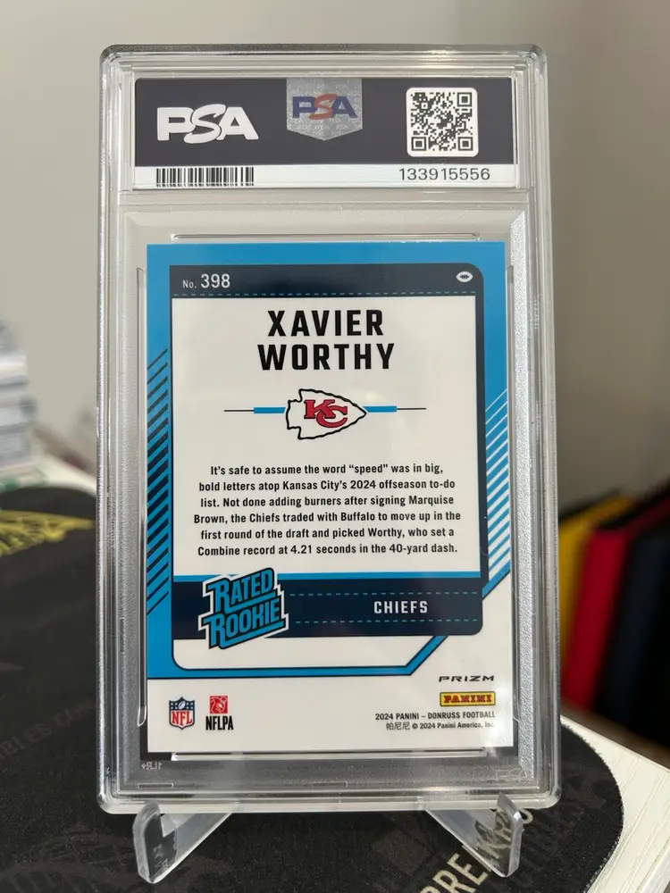 2024 Donruss Xavier Worthy Rated Rookie Optic Preview Pink PSA 9 No. 398