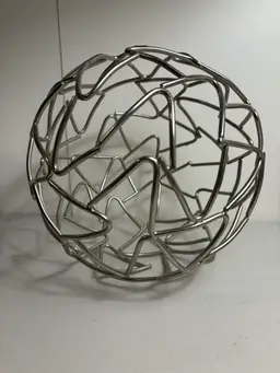 MCM Abstract Sphere Sculpture Silver Tone Metal Wire Ball Orb Statue