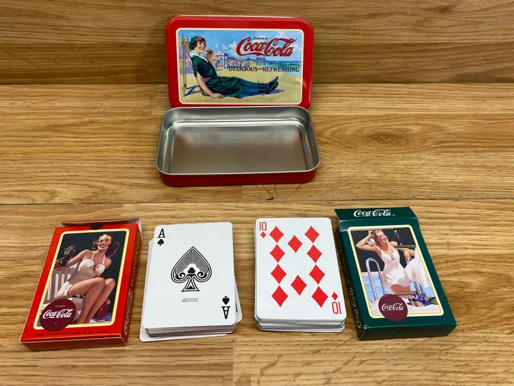 Vtg 2001 Coca Cola Set Of 2 Decks Bathing Beauty Playing Cards In Tin Box