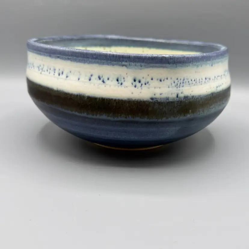 Studio Art Pottery Serving Shallow Bowl Drip Glaze Signed Bowman 7” x 4”