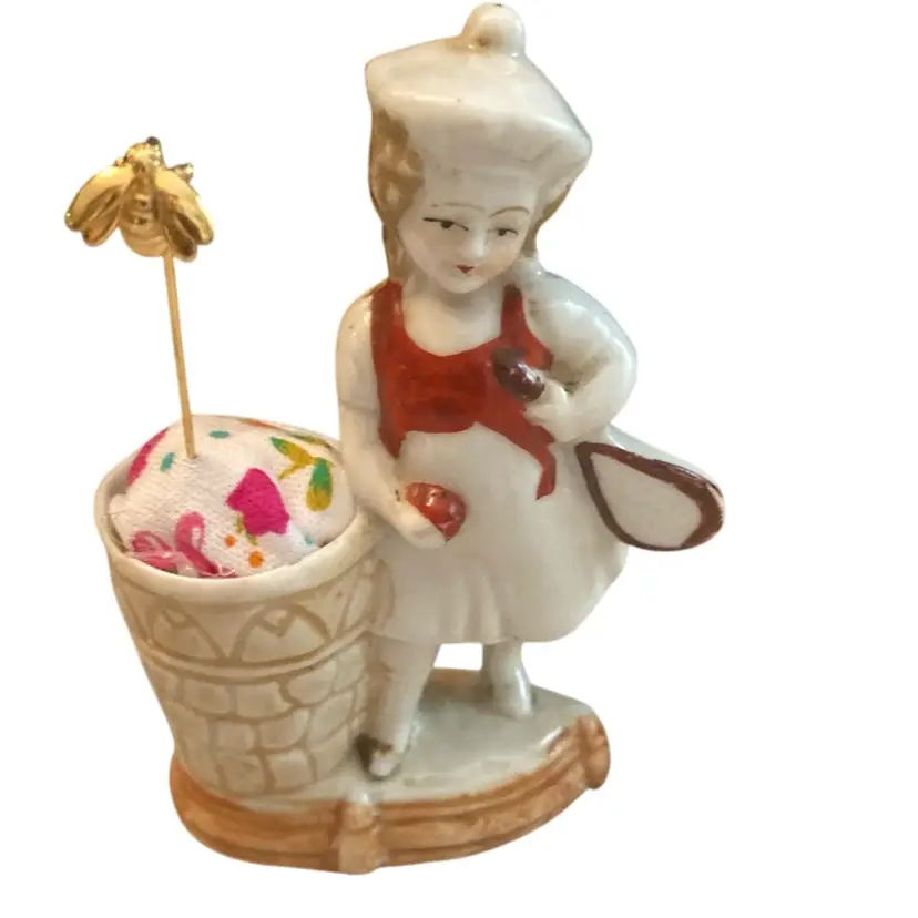 Vintage Girl Playing Tennis Figurine Made Into A Hat Pin Holde