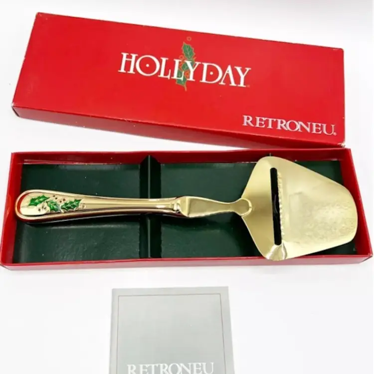 Retroneu Holly Berry Cheese Slicer 24K Gold Electroplate Server Hollyday Japan