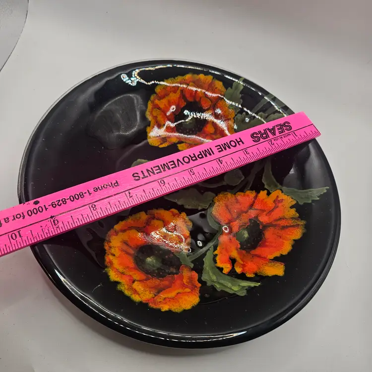 Kelly elliott glass bowl hand Painted Signed poppies Floral