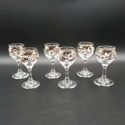Vintage Handpainted White Gold Floral Cordial Liqueur Glasses Set of 6