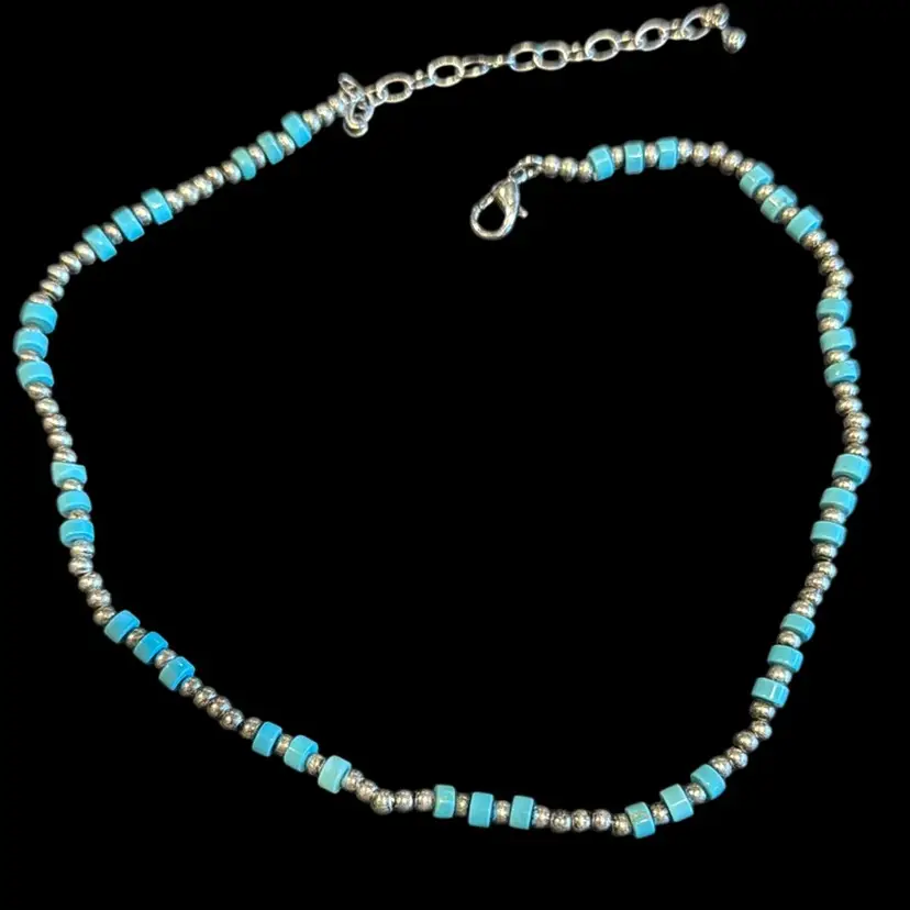 Silvertone & Turquiose Colored Beaded Ankle Braclet