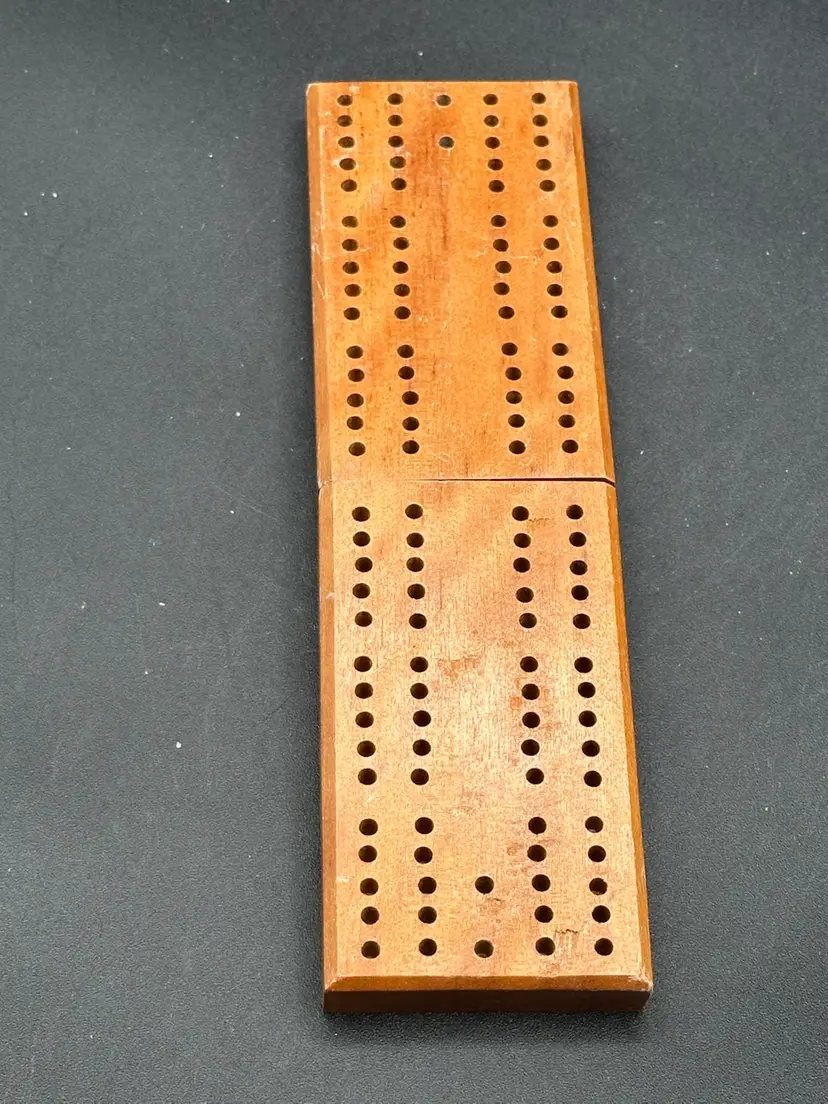 Vintage 1960’s Mid Century Hardwood Folding Miniature Travel Cribbage Board