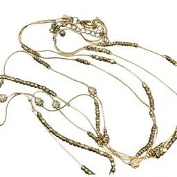 Silver tone Double Strand Necklace With Silver Beads And Silver Balls With Rhinestones