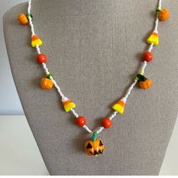 Vintage Lampwork Glass Pumpkin Beaded Necklace