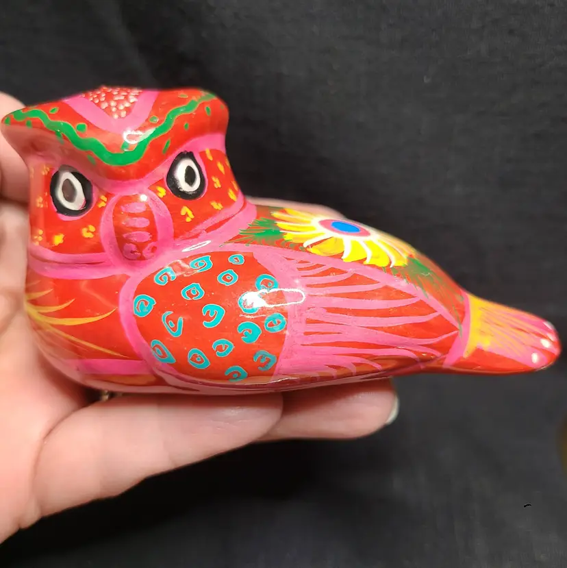 Handpainted Folk Art Terra Cotta Owl