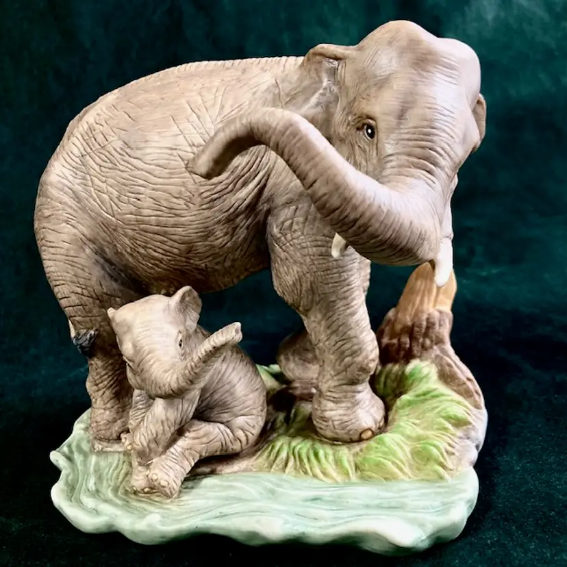 Asian Elephants Porcelain Figurine from Home Interiors Endangered series Vintage
