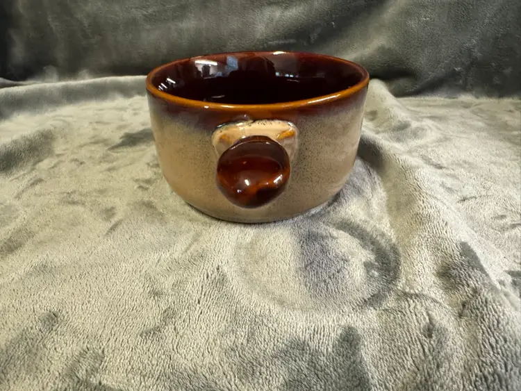 Sango Nova Brown Chili Bean Soup Bowl With Handle Tan EUC # 4933 MCM Stoneware