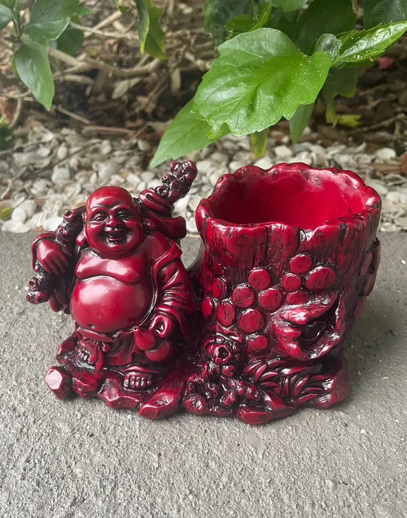 Laughing Buddha Figurine / Candle Holder / Bud Vase