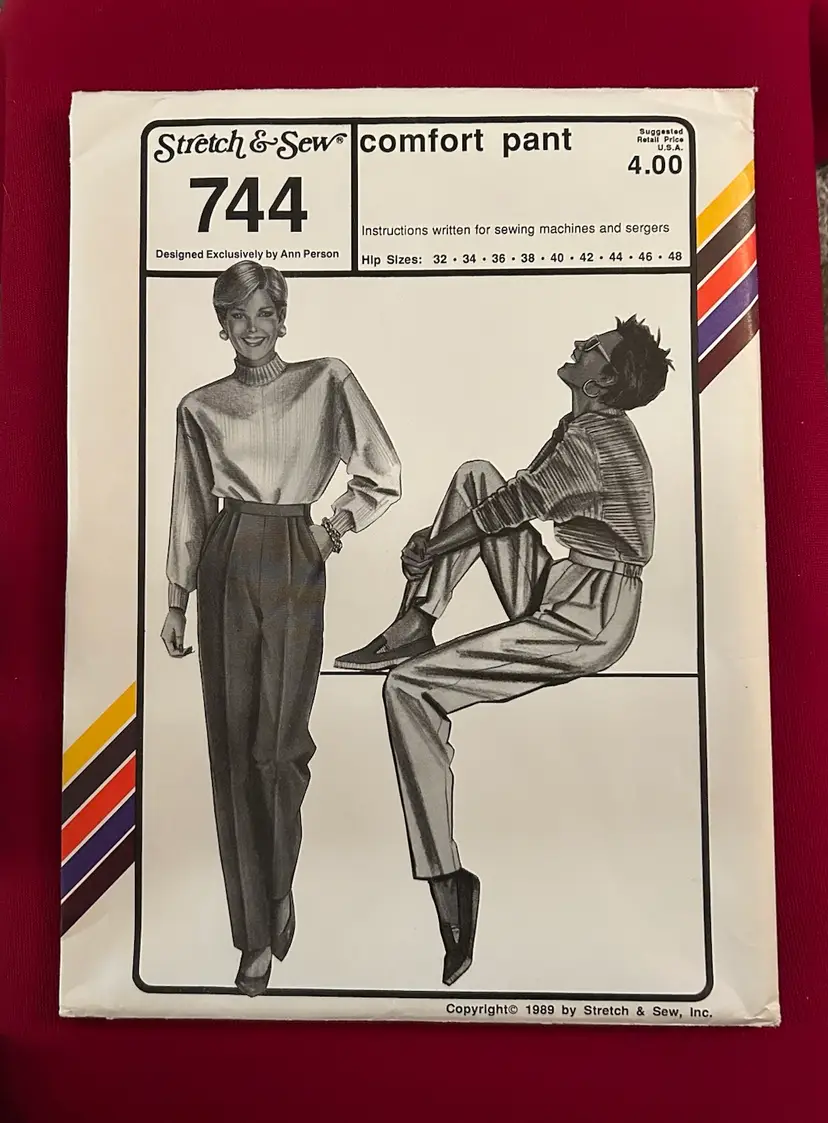 Vtg stretch & Sew Pattern 744 Comfort Pant Uncut FF Hip 32-48