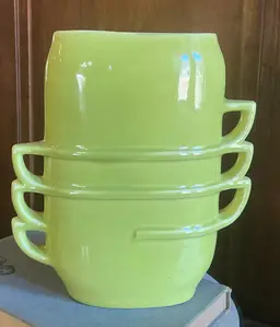 Red Wing Pottery Stacked Teacup Chartreuse Ceramic Vase #1339 MCM 1954