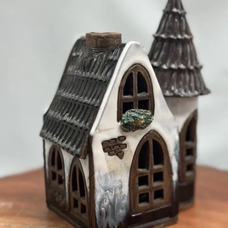 Lithuanian Clay Pottery House Tea Fairy Light Cottage Folk Art