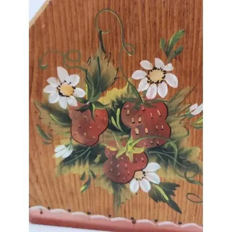 80's Chunky Wood Hand Painted Strawberries & Daisies Napkin Holder KITCHEN KITSCH