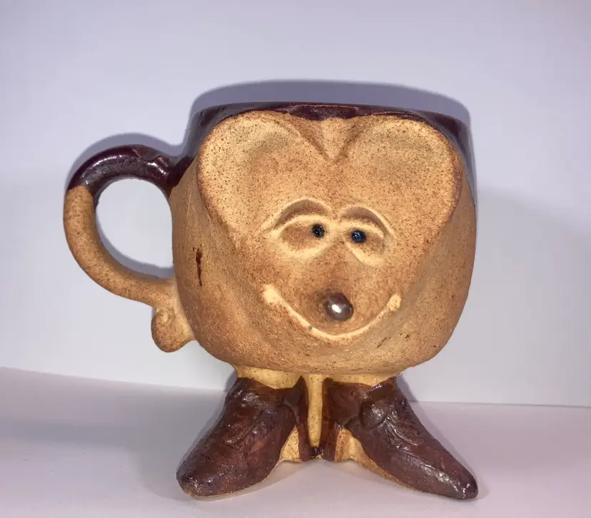 Studio Pottery Mouse Face Mug Wearing Shoes
