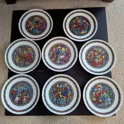 Vintage 8 D'Arceau Limoges France Noel Vitrail Porcelain Collector Plates