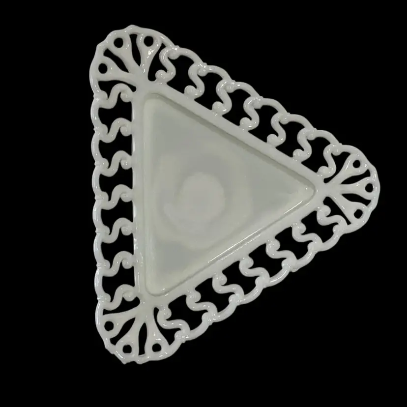 Westmoreland Lace Edge Milk Glass Triangle Plate 8”