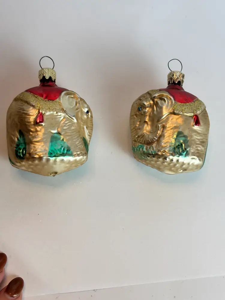 Vintage W.German Mercury Glass Elephant Ornaments Set Of 2