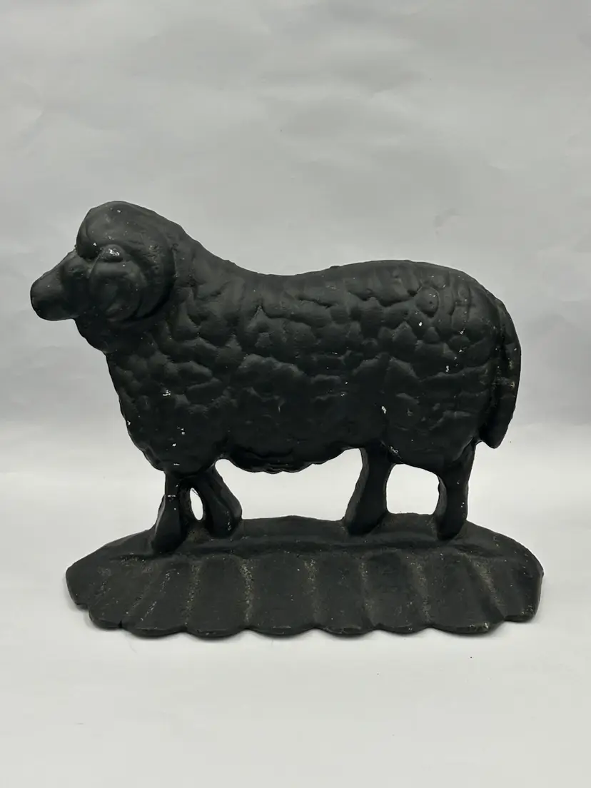 Vintage Cast Iron Black Ram Sheep Doorstop 3lb