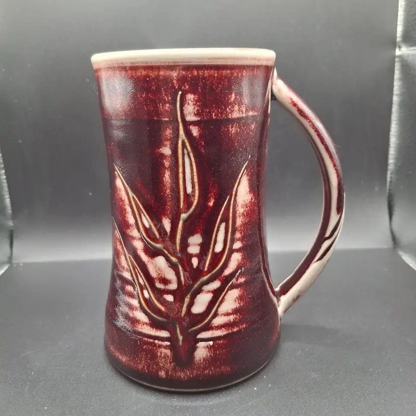 Handcrafted Ceramic Mug With Embossed Leaf Design NC History Museum Signed