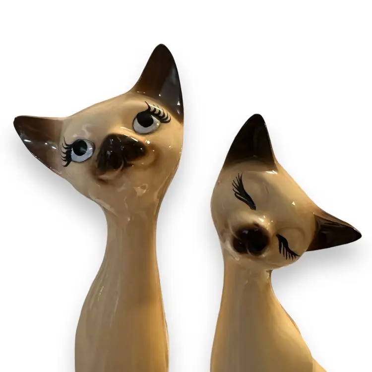 Pair Of Mid Century MCM Ceramic Siamese Cat Tall Figurines