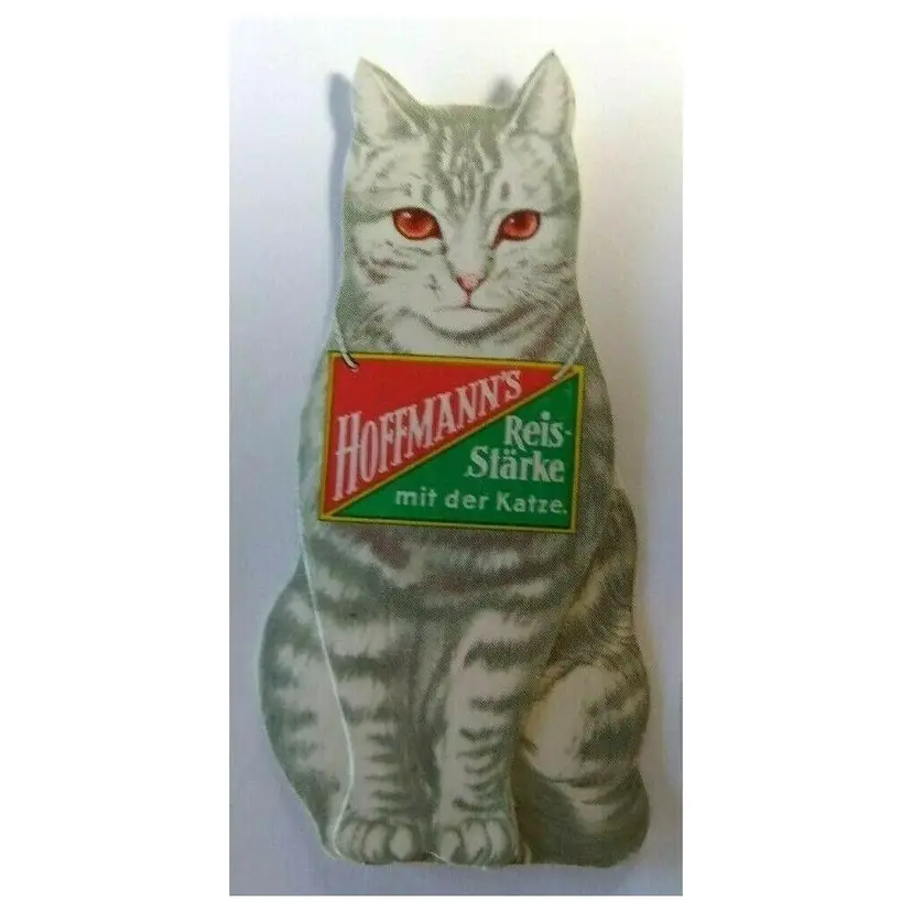 Hoffmann's Cat Starch Trade Card Diecut Standup Germany Grey Red Eyes Kitten