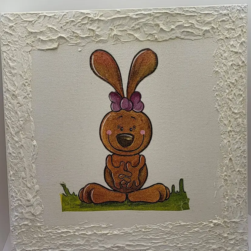 Whimsical Bunny Canvas Art with Textured Frame 8"x8"