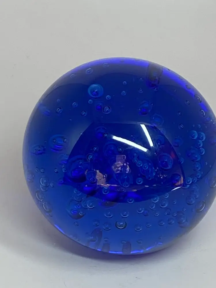 3" Blue Paperweight w/ Bubble Interior