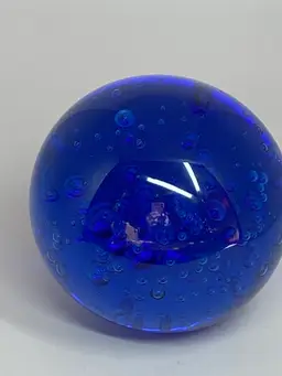 3" Blue Paperweight w/ Bubble Interior