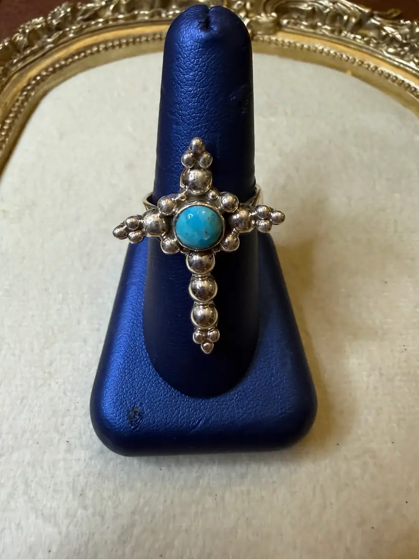 Adjustable Sterling Silver/ Turquoise Cross Ring
