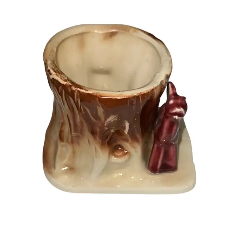 Vintage Deer Planter McCoy Fawn The 2nd Cutest One I Have Ever Seen Ceramic Burgundy Tree Trunk