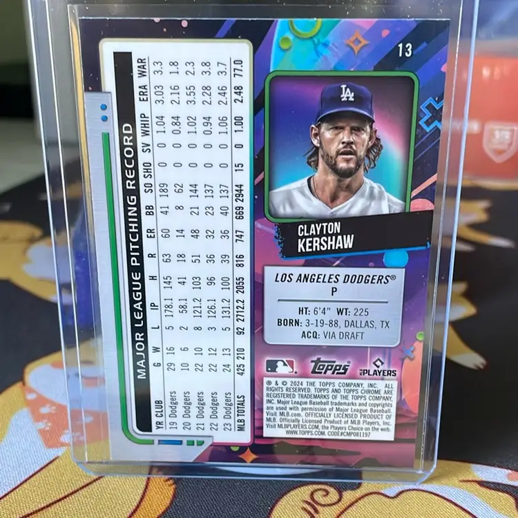 Clayton Kershaw 2024 Topps Chrome Cosmic Aqua Equinox Refractor 183/199 - Los Angeles Dodgers