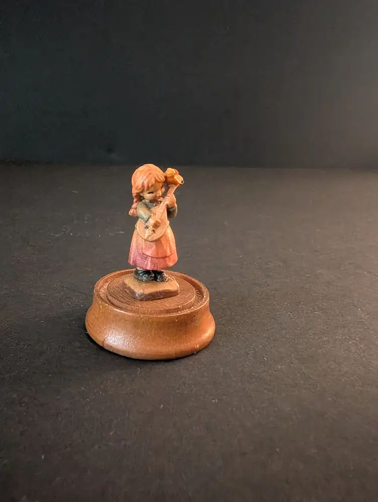 ANRI Ferrandiz "Melody for Two" Wood Carved Figurine Wood Base with Glass Cloche