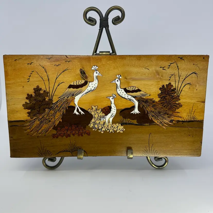 Vintage Inlay Wood Peacock Wall Hanging