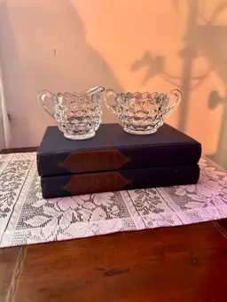 Vintage Glass Creamer & Sugar Bowl Set – Honeycomb Pattern