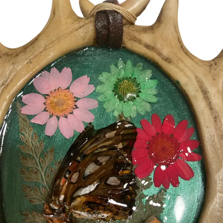 Real Butterfly And Antler Resin Wall Art Decoration