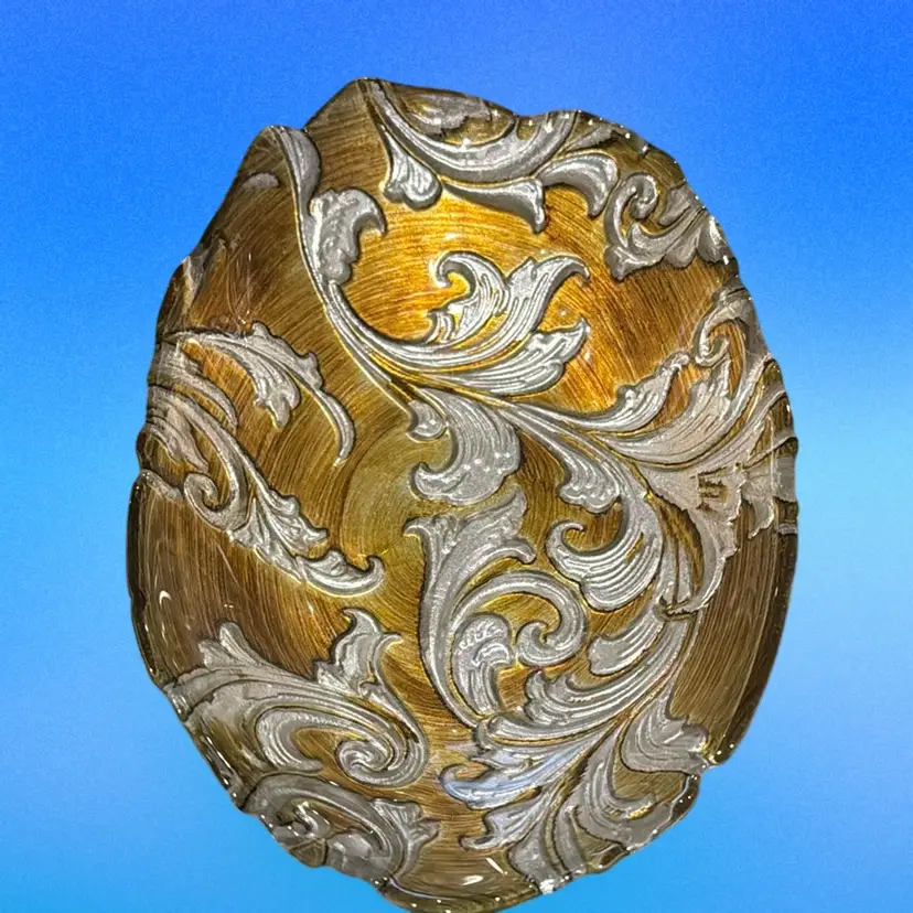 Ardacam Spun Art Glass Hand Painted Silver & Gold Bowl