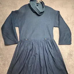 Vintage 90s Liz Claiborne Dress Womens 10 Blue Denim 100% Cotton Cowl-Like Neck