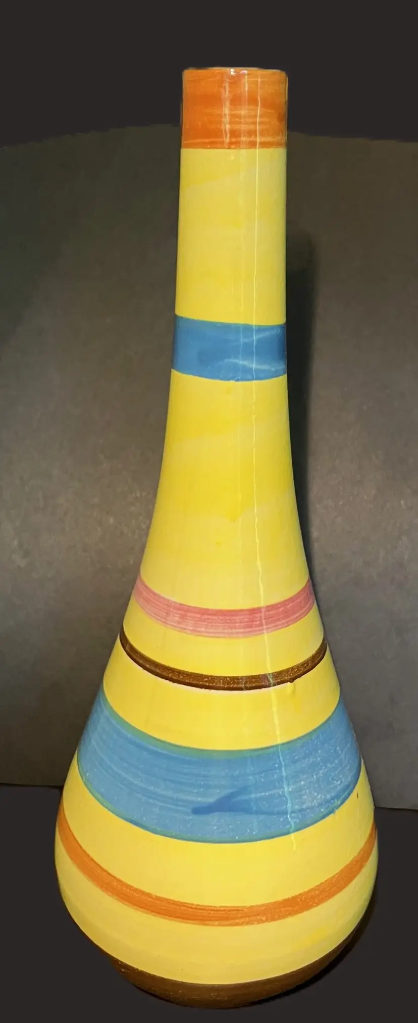 Handpainted Portugal Ceramic Striped Yellow Vase