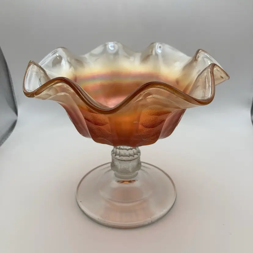 Antique Dugan Marigold Carnival Coin Spot Glass Compote! Produced between 1905 and 1912! 4 1/2” Tall 5 1/2” Wide! No Chips, Cracks Or Flea Bites! Minor Manufacturing Oddities Inside, As Seen In Last Pic!