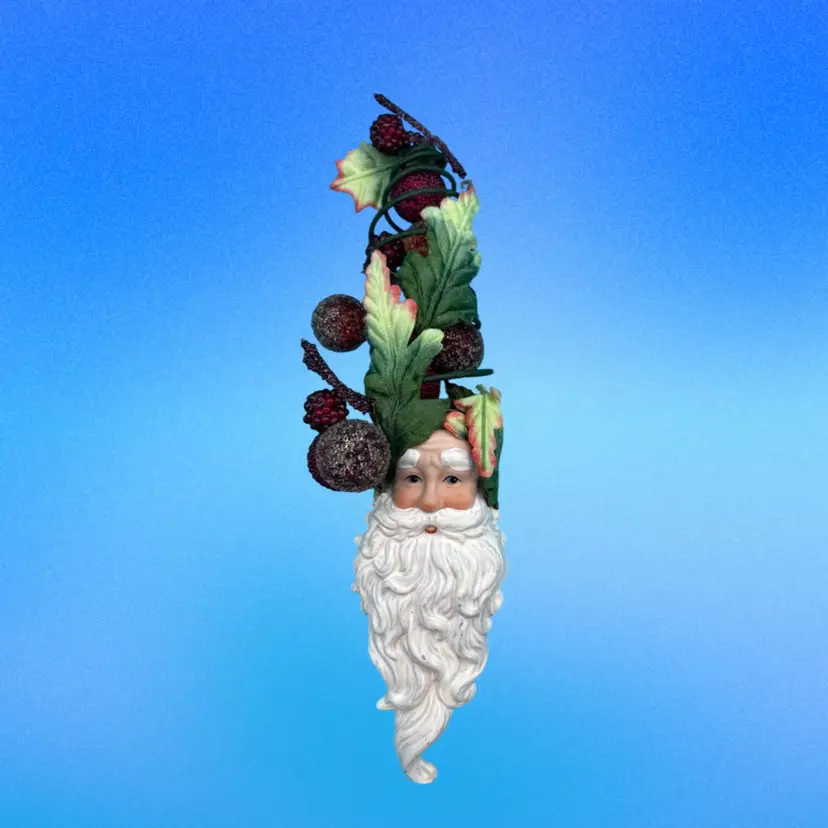 Woodland Santa Christmas Ornament – Long White Beard with Berries & Leaves